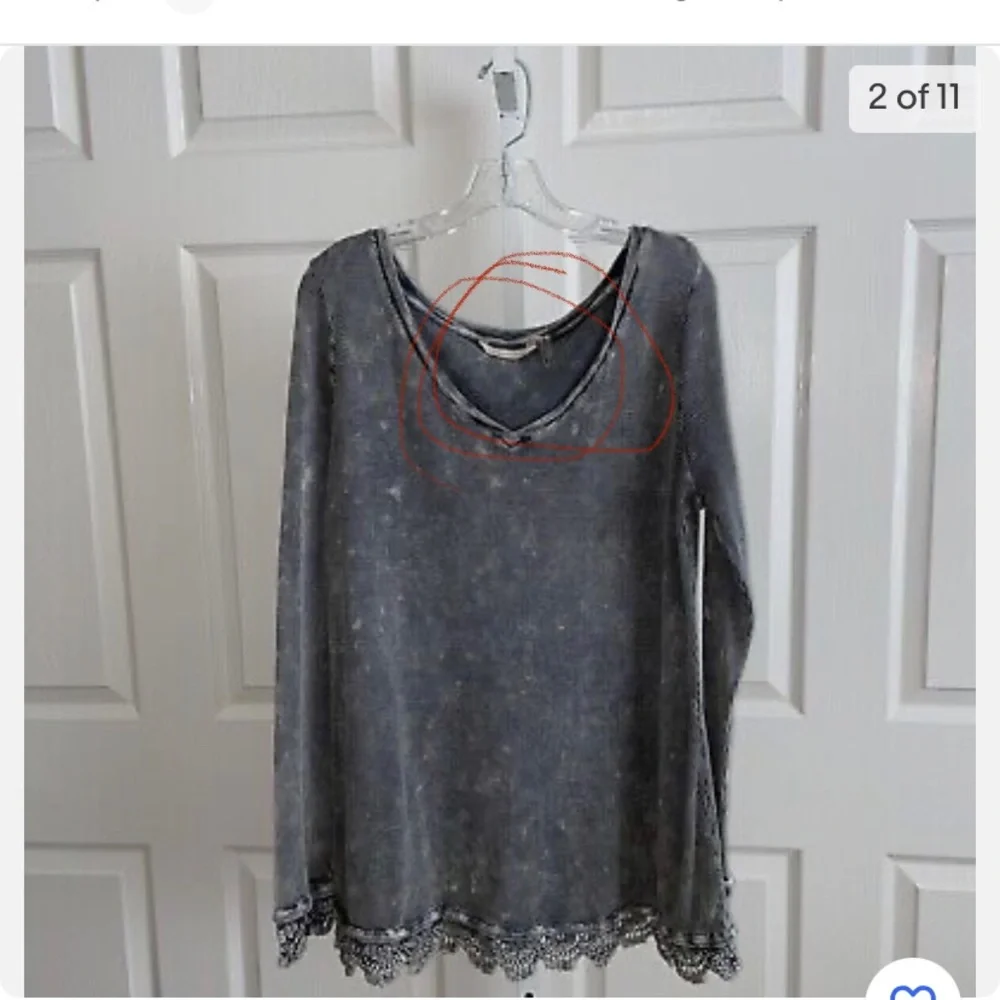 Soft Surroundings Sutton Gray Thermal Waffle Tunic Top Crochet Lace Trim Medium - Picture 6 of 6